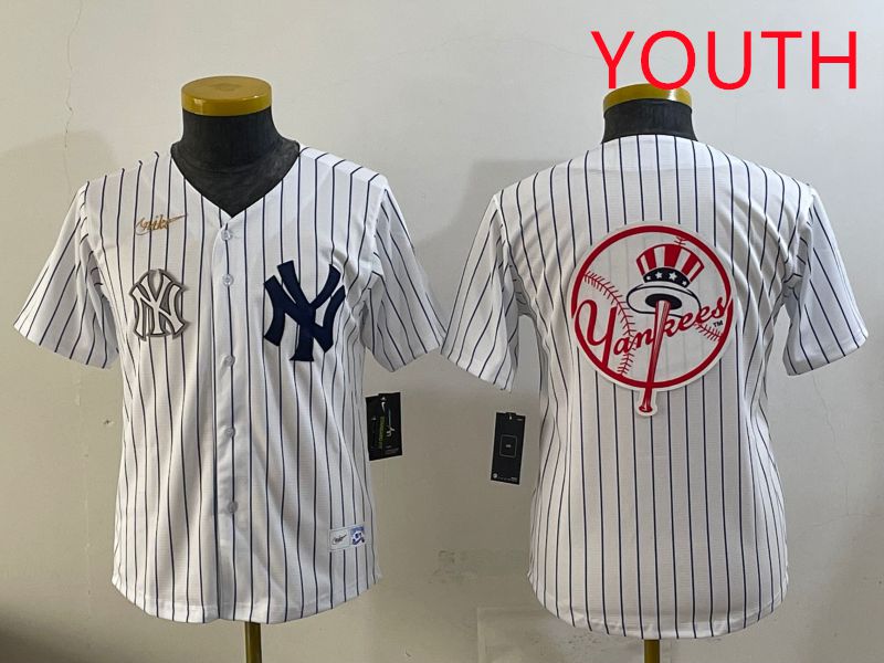 Youth 2025 New York Yankees Blank White Stripe Throwback Nike MLB Jersey style 28